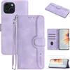 CJXHJY Wallet Custodia Cover per iPhone 15 + [2X Vetro Temperato],Custodia Sottile in Pelle per Telefono,[3 Slots][Supporto Stand][Chiusura Magnetica]-Purple