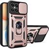 WBWONE Cover per Huawei Honor X8 5G / X6 / 70 Lite, TPU/PC Antiurto Protettiva Custodia con 360° Girevole Anello e Copertura della Fotocamera Scorrevole, Oro Rosa