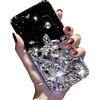 LCHDA Custodia Diamante per iPhone 7/iPhone 8 4.7 Pollice, 3D Bling Ragazze Cristallo Ultra Sottile Trasparente Lucida Strass Pieno Scintillanti Rigida PC Cover Protettiva-Bianco&Nero