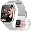 BANLVS Smartwatch Donna con Chiamate, 1.85" Orologio Smartwatch 3 Cinturini 110+ Modalità Sportive con SpO2/Sonno/Contapassi, Impermeabile IP68 Fitness Tracker per iOS Android, Argento