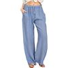 Yutdeng Pantaloni da Donna in Cotone e Lino Estivi Casual Pantaloni a Gamba Larga con Coulisse Pantaloni Elasticizzati con Tasche Pantaloni Larghi Pantaloni da Salotto,Azzurro,L