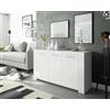 DMORA - Credenza Bellevue, Madia moderna a 3 ante, Buffet da soggiorno, Mobile porta TV, Madia per salotto, 144x42h80 cm, Bianco
