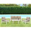 VivaGarden Salotto da Giardino con Divano 3 Posti Tavolino e 2 Poltrone con Cuscini Cruz in Alluminio 190x80x80cm coloreBianco / Beige - AT804198-BIAN