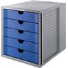 HAN Cassettiera portadocumenti HAN - SYSTEMBOX KARMA - design accattivante per documenti fino al formato C4, certificato ANGELO BLU, 5 cassetti chiusi, grigio ecologico/blu ecologico, 14508-16