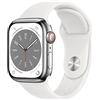 Apple Watch Series 8 (GPS + Cellular, 41mm) Smartwatch con cassa in acciaio inossidabile color argento con Cinturino Sport bianco - Regular. Fitness tracker, app Livelli O₂, resistente all'acqua