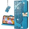 COTDINFOR Compatible with Huawei Y6 2019 Custodia Cover Crystal Bling PU Leather Card Slot Magnetic Lock Phone Cover per Huawei Y6 Prime 2019 / Honor 8A Protettiva Case Diamond Butterfly Blue SD