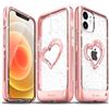 VENA vLove Cover Glitter Trasparente Compatibile con Apple iPhone 12 Mini (5.4-inch), (Heart Shape, CornerGuard Protection) Bling Custodia Case Protettiva - Oro Rosa