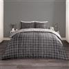 OHS Set copripiumino per letto matrimoniale con federe, copripiumino a quadri, morbido, reversibile, foderato a quadretti, traspirante, grigio e nero