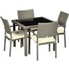 Outsunny Set da Giardino con Tavolo e 4 Sedie con Cuscini in Rattan PE, Grigio