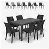 BICA Set da giardino tavolo rattan 150x90cm 6 sedie esterno nero Meloria Dark