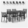 BICA Set da giardino tavolo rattan 150x90cm 6 sedie esterno nero Meloria Dark