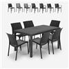 BICA Set da giardino tavolo rattan 150x90cm 6 sedie esterno nero Meloria Dark