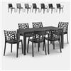 BICA Set da giardino tavolo rattan 150x90cm 6 sedie esterno nero Meloria Dark