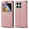 Shantime Custodia per Huawei Honor X8A 4G, custodia in pelle grana del legno con porta carte e finestra, custodia a libro magnetica per Huawei Honor X8A 4G (6,7 pollici) oro rosa