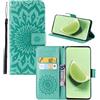 JZ [3D Sun Flower Custodia for per LG V40 ThinQ / V40 Protective PU Leather Wallet Flip Cover - Green