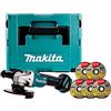 Makita DGA506ZJX1 - Smerigliatrice angolare 125 mm BL LXT 18 V + scatola Makpac + 5 dischi da taglio B-45733, colore: Blu