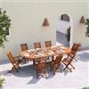 DEGHI Set pranzo con tavolo allungabile 180/240x120 cm e 8 sedie pieghevoli in legno teak - Louis