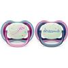 AVENT Ciuccio Philips Avent ultra air - 2 ciucci leggeri, traspiranti e fluorescenti per bambini tra 6 e 18 mesi, senza BPA, con custodia da trasporto per sterilizzatore (modello SCF376/14)