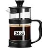 PARACITY Caffettiera francese da 963,9 g, con schermo a 3 filtri, pressa da campeggio in vetro borosilicato resistente al calore, macchina da caffè portatile per viaggi e casa, regalo (nero)