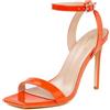 GENSHUO EU36-42 - Sandali da donna a spillo con punta quadrata aperta e cinturino alla caviglia, sandali per feste e balli, Colore: arancione., 37 EU