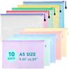 Mutsitaz 10 Pezzi Sacchetto di Zip Impermeabile A5, Buste Plastica Zip,Trasparenti Cartelline Portadocumenti, per Documenti, Ricevute, Materiale Scolastico, Accessori da Viaggio,10 Colori