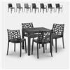BICA Set da giardino tavolo quadrato 80x80cm rattan 4 sedie nero Nisida Dark