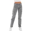 Generisch Jeans cargo da donna, tinta unita, dritto, gamba larga, pantaloni cargo larghi, per il tempo libero, elasticizzati, con tasche laterali, per il tempo libero, pantaloni da donna, grigio., M