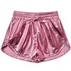 Mirawise Pantaloni corti da donna metallici per yoga, luccicanti, con coulisse - Rosa - M