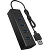 ICY BOX hub1409 della U3 4 Prese USB Hub di connessione (Type A) con 4 X USB 3.0 (Type A) Porte, Cavo Integrato (40 cm), Alluminio, Nero