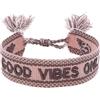 Engelsrufer Bracciale da donna in poliestere e cotone rosa rosso scuro con ricamo GOOD VIBES Only - Chiusura a cordoncino - Regolabile, 15,5-25 cm, Poliestere Lana, Nessuna pietra preziosa