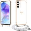 E-Lush Cover con Cordino per Samsung Galaxy A55, Ultra Sottile Cuore Amore Elettrolitico Cover per Samsung A55 5G, Morbido TPU Silicone Custodia con Regolabile Collana Antiurto Protettiva, Bianco