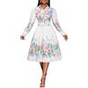 VERWIN Abito a tubino da donna con risvolto manica a tre quarti pieghettato floreale, bianco, XX-Large
