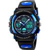 TONSHEN Digitale Orologi da Polso per Uomo Donna Ragazzo Bambini Subacqueo 50M Impermeabile Analogico Quarzo Orologio Sportivo Plastica Lunetta Gomma Band Doppio Tempo Sveglia LED Controluce (Blu)