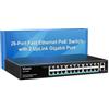 VIMIN Switch Ethernet Poe+ a 26 Porte con 2 Porte Gigabit Uplink, Switch di Rete Poe 10/100 Mbps a 24 Porte Non gestito con Supporto IEEE802.3af/at, Estensione Fino a 250m, VLAN, Budget Poe 320W