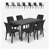 BICA Set da giardino tavolo rattan 150x90cm 6 sedie esterno nero Meloria Dark