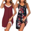 Ekouaer Camicia da Notte sopra Il Ginocchio Estiva Pigiama Vestaglie Bellissimo Sottoveste 2pcs Nero Floreale+Rosso Vino XXL