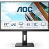 AOC 22P2Q - Monitor FHD da 22 pollici, regolabile in altezza (1920 x 1080, 75 Hz, VGA, DVI, HDMI, DisplayPort, hub USB), colore: Nero
