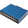 DIGITUS Industrial 16+2 -Port Gigabit Ethernet Switch Unmanaged, 16 RJ45 Ports 10/100/1000 Mbits