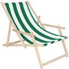 Springos - Sedia a sdraio in legno con braccioli da giardino, da spiaggia con righe verdi e bianche. - multicolore