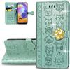 LEMAXELERS Custodia Galaxy S10 Lite Cover Portafoglio,Samsung Galaxy S10 Lite Custodia Bling Strass Brillant Gatto Cane Wallet Shock-Absorption Magnetica Leather Flip Cover,SD DZ Cat Green