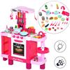 HOMCOM Cucina Giocattolo per Bambini con 38 Accessori Inclusi, Gioco con Luci e Suoni Realistici, 78x29x87cm, Rosa|Aosom