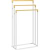 kleankin Portasciugamani Autoportante a 3 Sbarre in Bambù e Acciaio, 45x22.5x86 cm, Bianco e Color Legno|Aosom