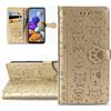 LEMAXELERS Custodia Samsung Galaxy A70 Cover Portafoglio,Samsung Galaxy A70 Custodia Carino Bel Gatto Cane in Rilievo Gatto Cane Wallet Shock-Absorption Magnetica Leather Flip Cover,SD Cat Gold
