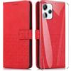 MOONESS Cover per Xiaomi Redmi 12 4G / 5G 6,79 Pollici con Vetro temperato,Custodia a Libro in Pelle Flip Portafoglio Case per Xiaomi Redmi 12 4G / 5G - Rosso