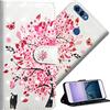 COTDINFOR pour Huawei P Smart Custodia Cover TPU 3D Effect Painted PU in Pelle con Wallet Card Holder Flip Custodia per Huawei P Smart/Enjoy 7S Flower Tree Cat YX.