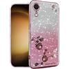 Yarxiawin Per Cover iPhone XR Glitter Silicone Fiore, Custodia iPhone XR Cover Trasparente Brillantini Lusso Lucido 2 in 1 Case Sottile Viola (Rosa)