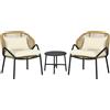 Outsunny Set 2 Sedie da Giardino con Braccioli e Tavolino Rattan PE, Crema