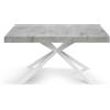 KONTE.DESIGN Tavolo CAMAIORE in legno, finitura grigio cemento e base in metallo verniciato bianco, allungabile 160x90 cm - 240x90 cm
