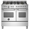 Ⓜ️🔵🔵🔵 BERTAZZONI MAS106L2EXT - Piano cottura a gas, 6 fuochi, Bruciatore ad altro rendimento, Doppia corono, Serie Master, Acciaio Inox, Doppio forno, 100 cm