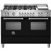 BERTAZZONI MAS126G2ENET Cucina, Piano cottura a gas, 120 cm, 6 fuochi, Bruciatore ad altro rendimento, Doppio Wok, Piastra Teppan-yaki elettrica, Serie Master, Nero opaco, Due forni gemelli